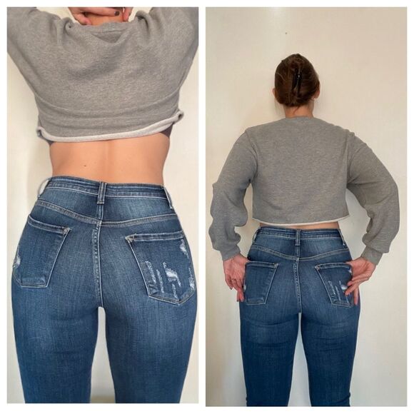 Forever 21 Crop Sweatshirt Slouchy Athleisure Gray Sporty Medium - Picture 4 of 9